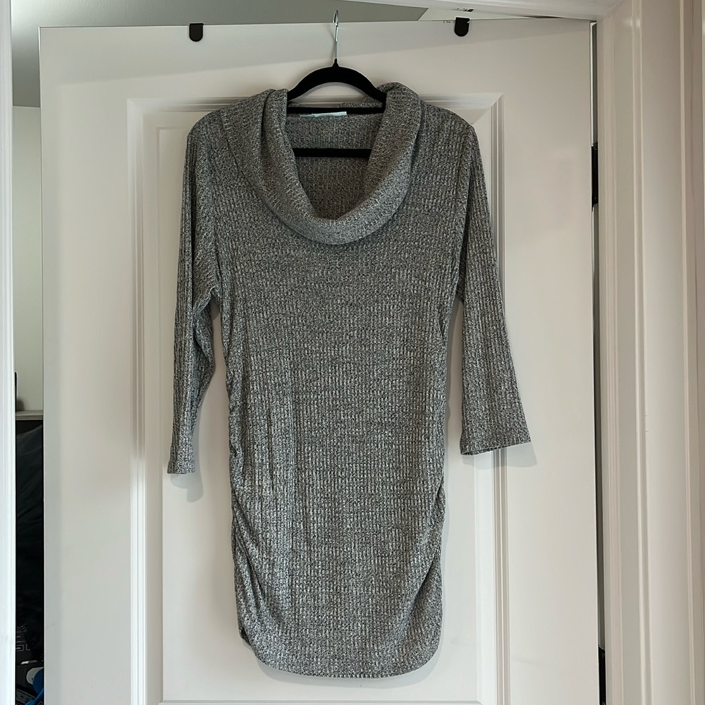 Gray Cowl Neck Sweater Dress